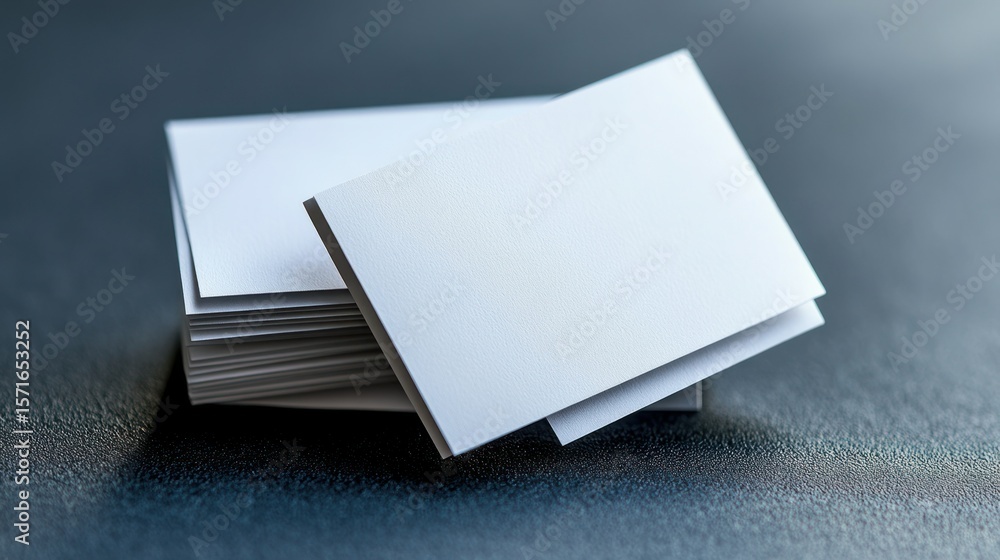 Fototapeta premium Blank white business cards stacked on dark surface