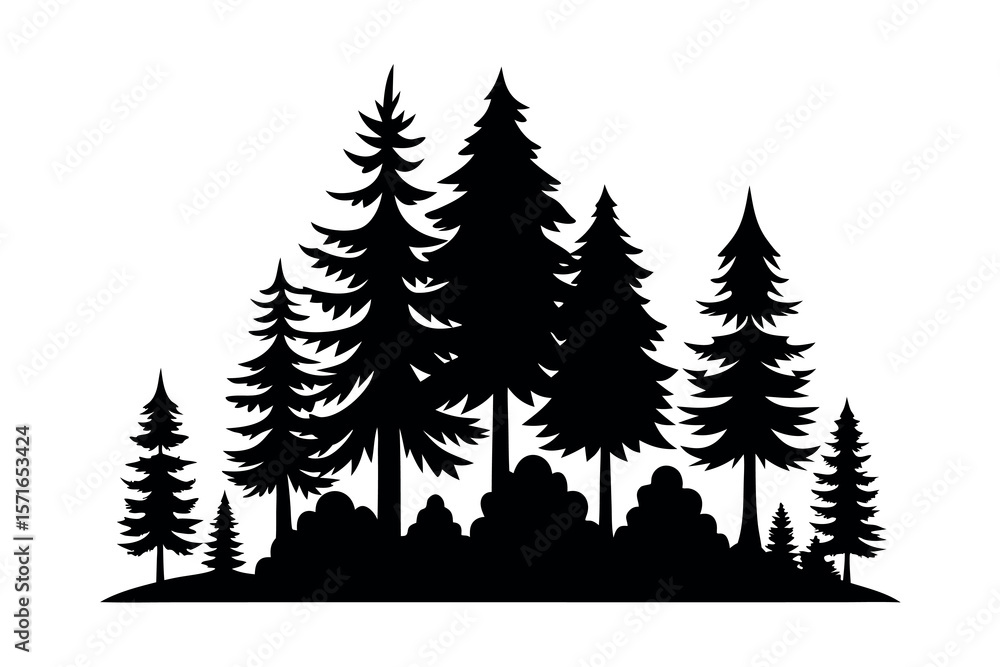 Obraz premium Silhouettes of evergreen trees in a forest&nbsp;setting