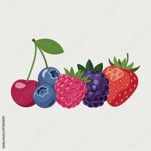 A colorful assortment of fresh berries including strawberries blueberries raspberries and blackberries