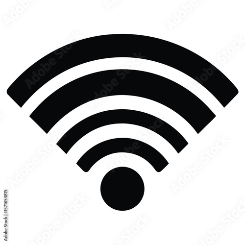 Black silhouette of a wi fi signal icon with radiating waves and a central dot isolated on transparent background