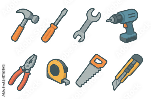 Diy tools icon set. modern simple hammer, screwdriver, drill, wrench vector icons
