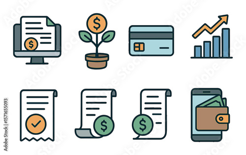 Modern financial icon set. economy, money, payment linear design. vector icons.
