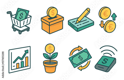 Minimalist financial icon set. simple money, currency, payment, growth vector icons.