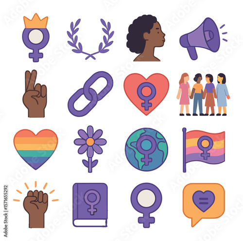 Feminist icon set. empowerment, peace, pride, equality, feminism simple vector icons.
