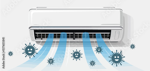 Air conditioner blowing clean air and removing virus particles from the room