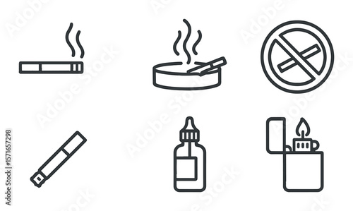 Bad habits icon set. smoking, vape, lighter silhouette icons. cigarette, vape, e-cig, no smoking vector icons.