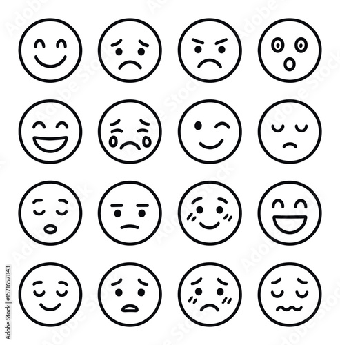 Emotional face set. simple mood silhouette emotions: happy, sad, surprised, angry vector icons.