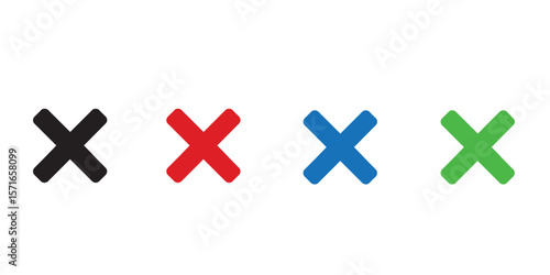 Four x symbols in different colors black red blue and green