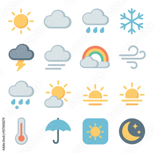 Weather icon set. simple linear icons: sun, cloud, rain, snow, wind, moon vector icons.