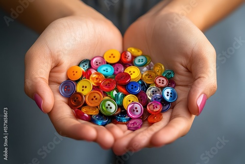 Wallpaper Mural Women's hands holding a collection of colorful buttons, palms facing up, isolated against a transparent backdrop Torontodigital.ca