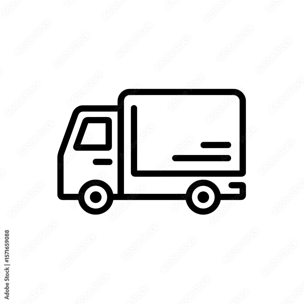 Delivery truck in simple line art style on white background Delivery truck in simple line art style on white background