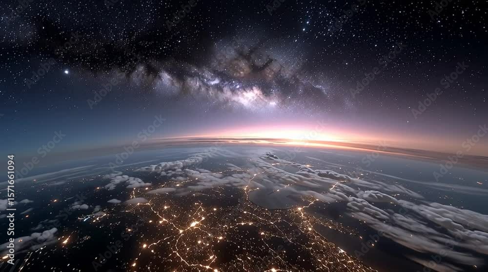Spectacular view of the earth with stars shining in space. The earth is ...