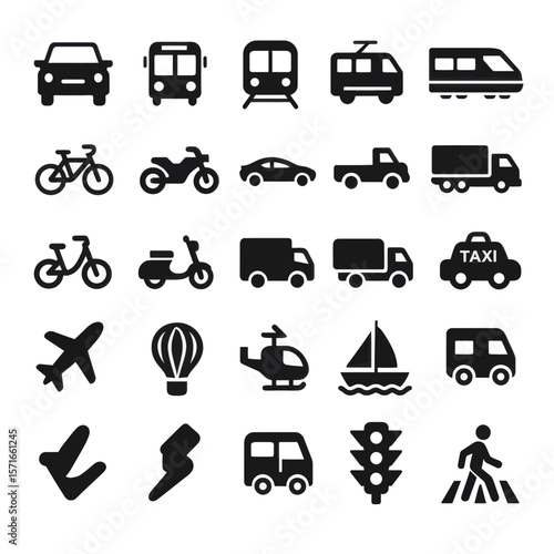 Transportation and Vehicle Icons Set in Vector Style