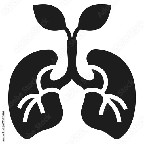 Stylized black silhouette design depicting human lungs with anatomical detail