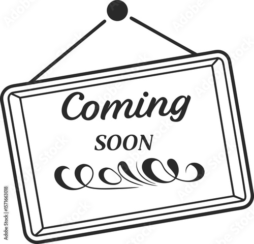 Vector art of a decorative coming soon sign announces an upcoming event or business opening