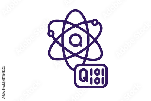 simple purple atom symbol for quantum computing, clean transparent design