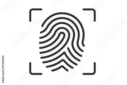 black fingerprint biometrics icon, minimal flat style with transparent background