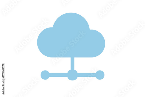 light blue cloud computing icon, flat vector with transparent background