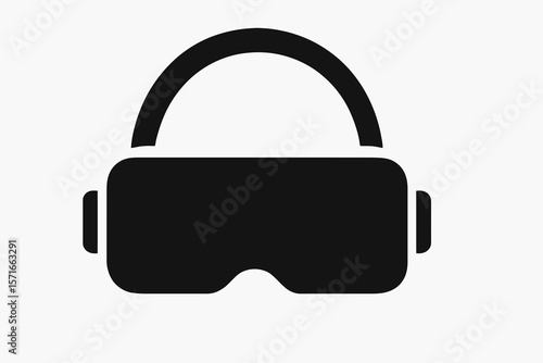 black VR headset icon, flat vector style with transparent background