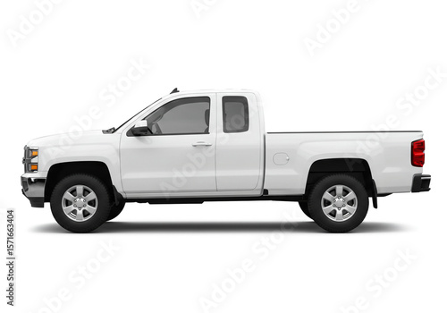 Side view of a white silverado pickup truck isolated on a white background in a studio shot