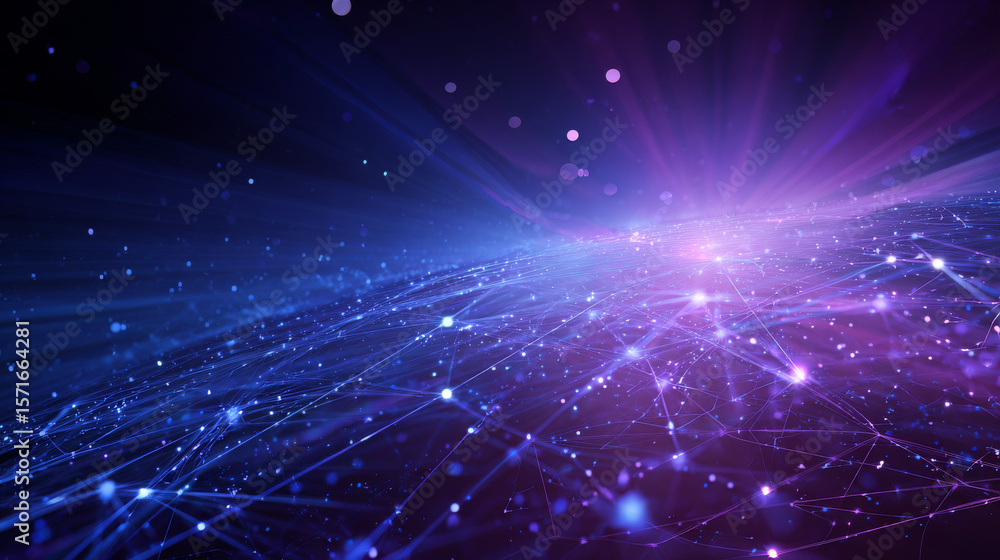 Naklejka premium Hi-tech computer digital technology concept. Blue an purple background with various technological elements. Abstract high technology communication.