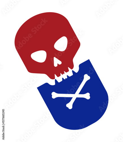 Capsule with skull and bones sign. Logo of poison. Dangerous chemical compounds. Vector illustrations EPS10