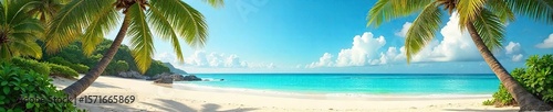 Sunlit Tropical Beach Paradise Turquoise Waters, Golden Sands, Swaying Palms