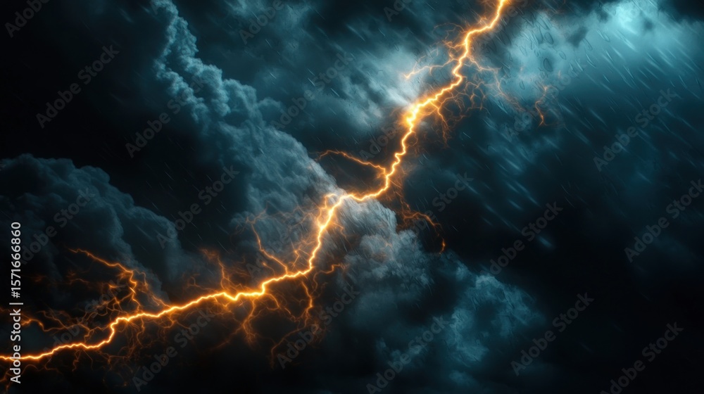 Dramatic lightning strike in stormy sky Dramatic lightning strike in stormy sky