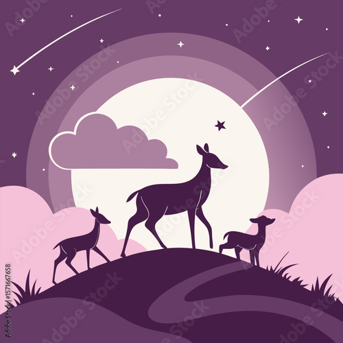 Composition of a circle an with elk staying on the top of the mountain