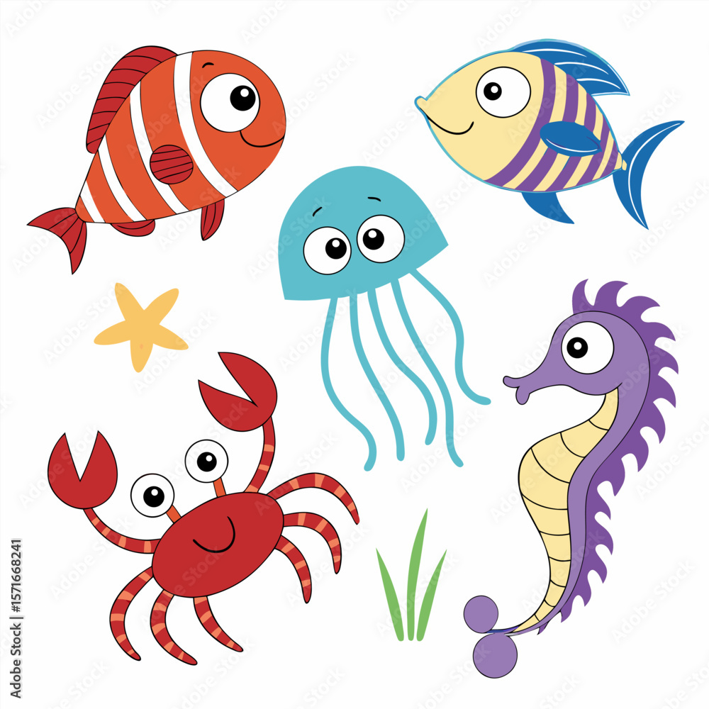 Naklejka premium Different types of sea animals
