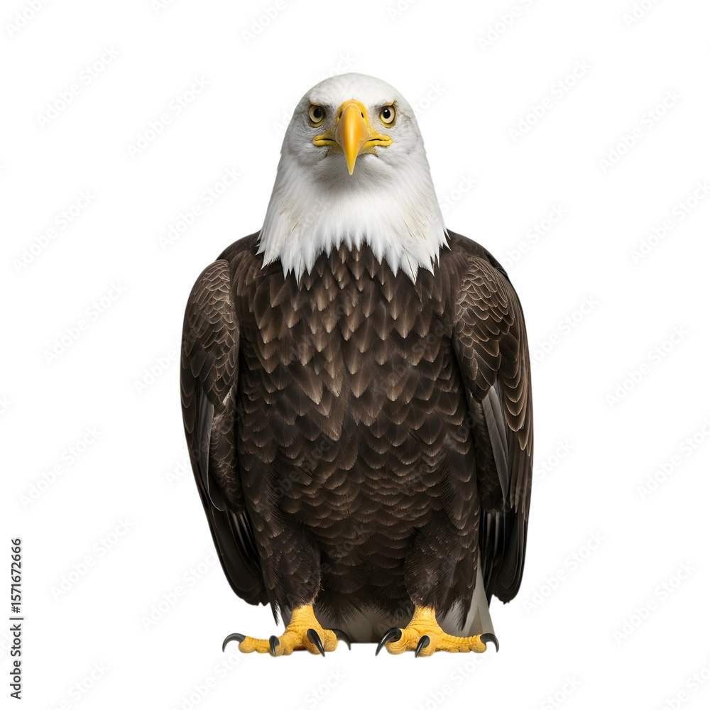 Obraz premium Admire the Regal Bearing of a Magnificent Bald Eagle, Featuring its Sharp and Formidable Hooked Beak on isolated transparent background.