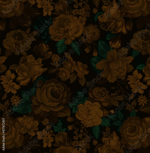 A very Royal and Classy multicolor solid vintage blooming flowers motif arrangement with medium tone, all over vector design  background illustration used image for wrapping paper or textile printing