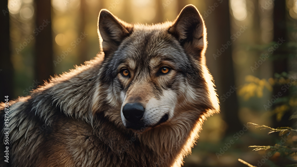 Fototapeta premium A wolf is staring at the camera with its mouth open