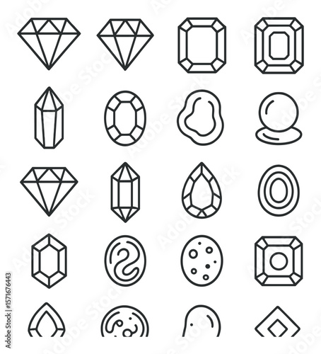 Gemstone icon collection, precious gem symbols. crystals and jewel designs set