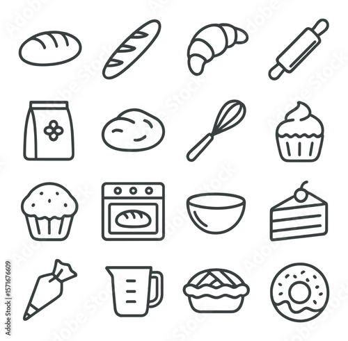 Bakery icon collection, baking and pastry graphics. bread and dessert symbol set