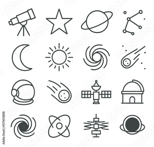 Astronomy and space collection, celestial symbols. stargazing and cosmic exploration set