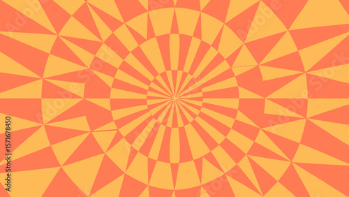 Geometric sunburst pattern with triangles and arcs in orange and yellow