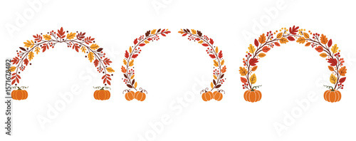 Wallpaper Mural Thanksgiving Foliage Arches: Collection of Colorful Maple Leaf and Berry Designs with Gourds Torontodigital.ca