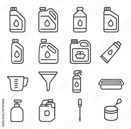 Vehicle fluid icon collection, essential automotive symbols. car maintenance graphic set