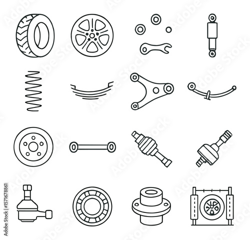 Automotive parts collection for vehicle maintenance. car and truck repair essentials set