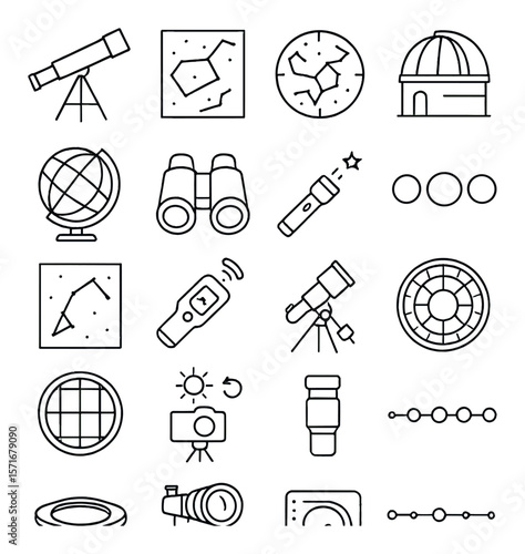Astronomy tools collection: celestial and stargazing icons for space enthusiasts