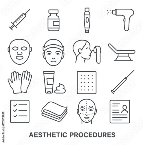 Aesthetic procedures icon collection, cosmetic treatment symbols for beauty and wellness