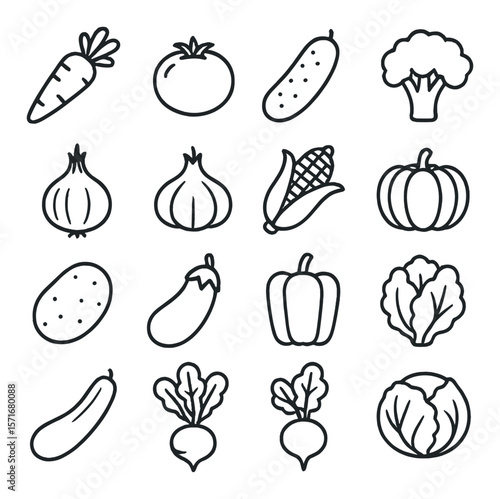 Garden vegetable icon collection, veggie symbol pack for farming and gardening design