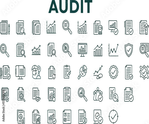 Audit Icon Array: A visual array of audit-related icons, each carefully crafted to represent key elements of financial scrutiny and analysis.