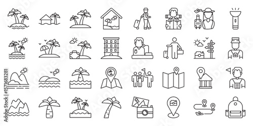 Top Island Tourist Attractions set of web icons in line style. island attractions, tropical islands, tourist destinations and famous islands. Vector illustration