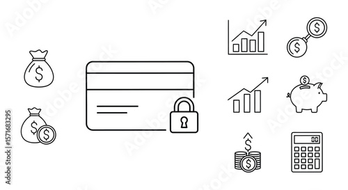 Payment methods and money icons for business, finance, and digital transactions