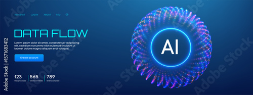 Abstract AI Data Background with Tech Pattern and Digital Line Network Flow. Futuristic 3D Vector Design for Business Concept or Big Data Analytics. Neural Geometric System with Cyber Speed Global.