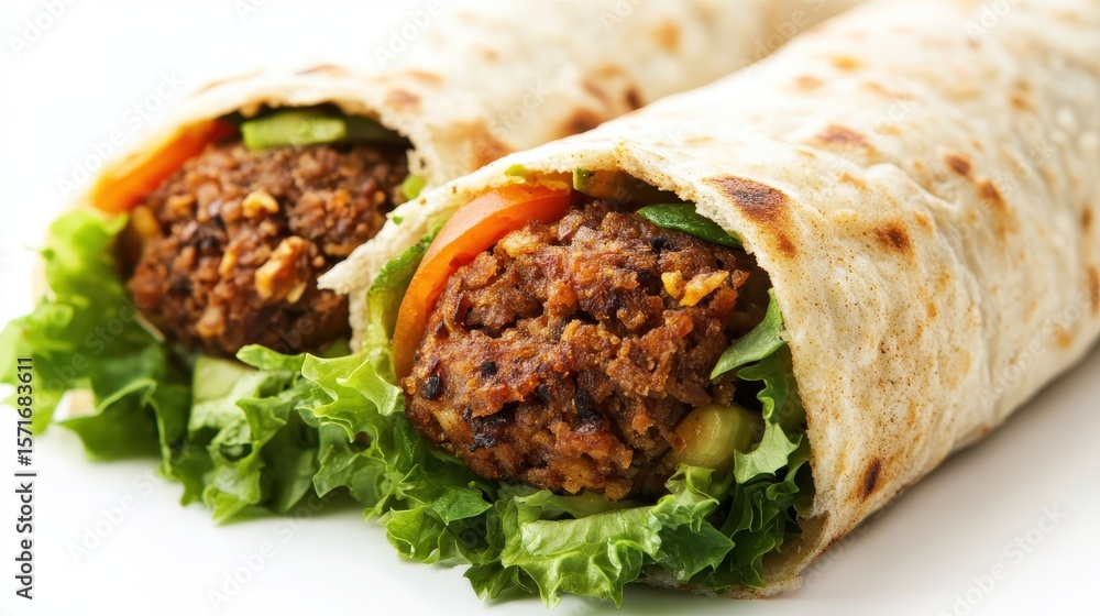Freshly Rolled Vegetable Wrap with Crunchy Lettuce and Tomatoes Freshly Rolled Vegetable Wrap with Crunchy Lettuce and Tomatoes