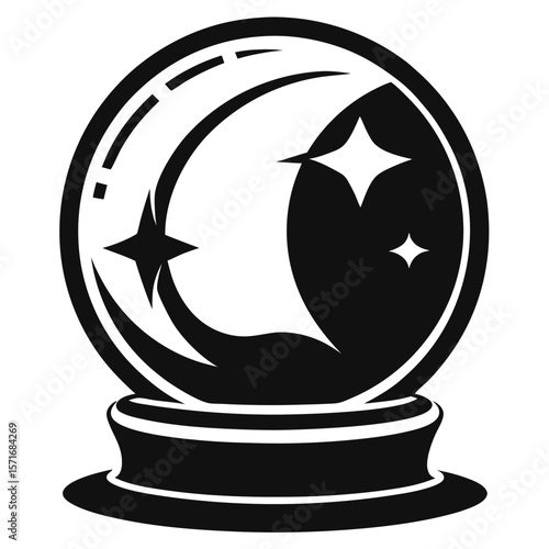 Elegant Black and White Crystal Ball with Moon and Star Design Icon