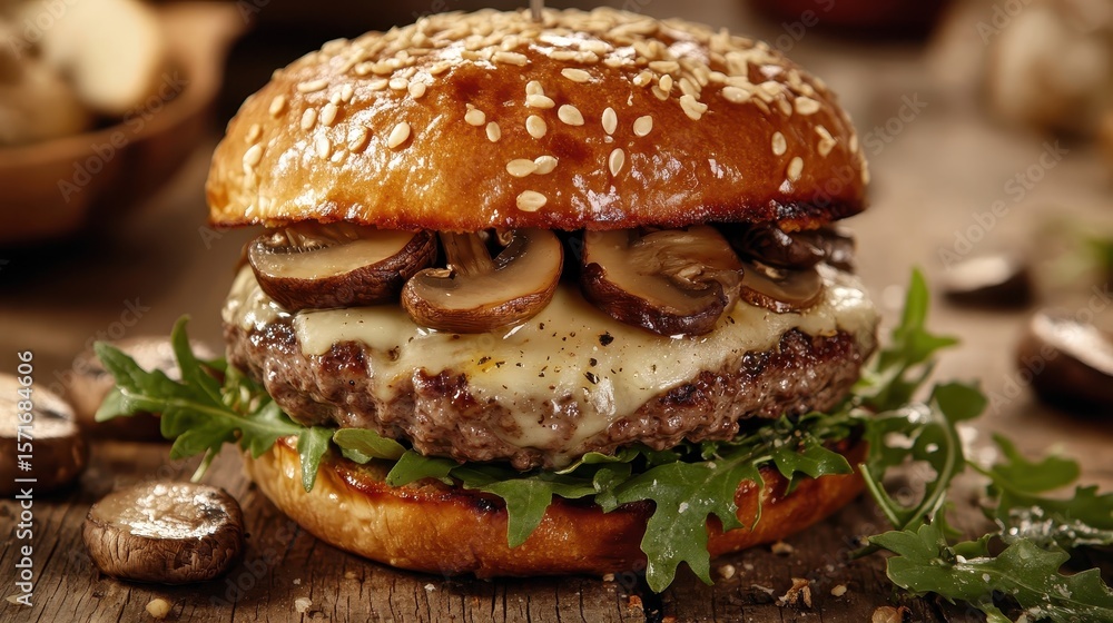 Gourmet Hamburger with Melting Cheese and Fresh Ingredients Gourmet Hamburger with Melting Cheese and Fresh Ingredients